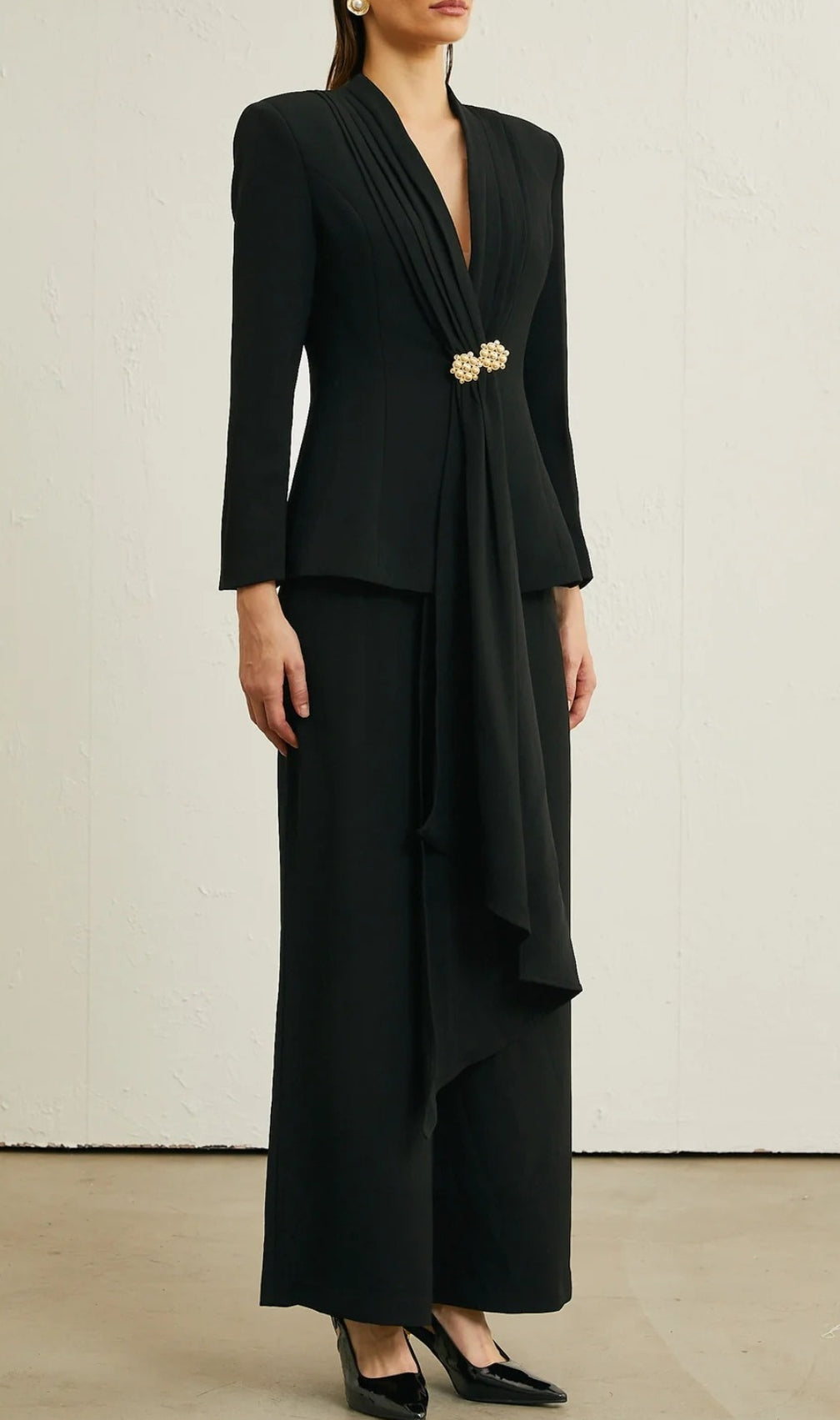 Bente Black Pleated Jacket & Trousers Set