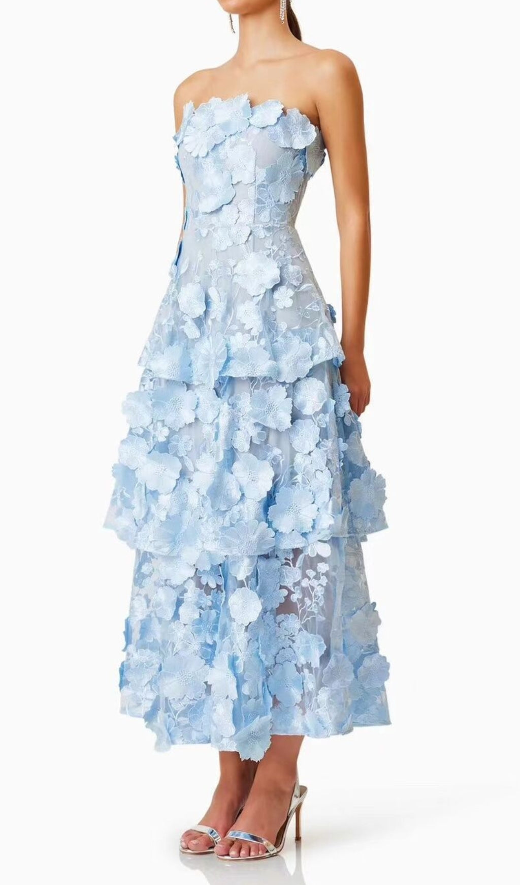 Chayan Strapless Flower Embroidery Midi Dress