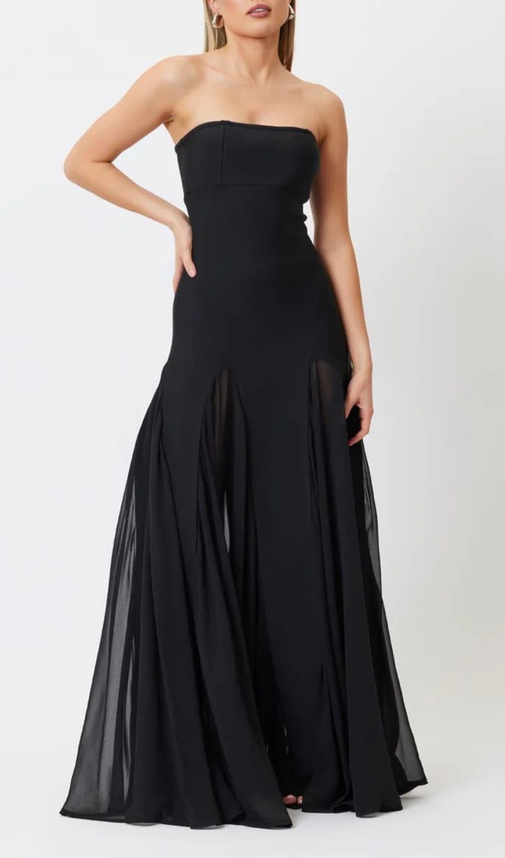 Strapless Mesh Insert A Line Maxi Dress Black