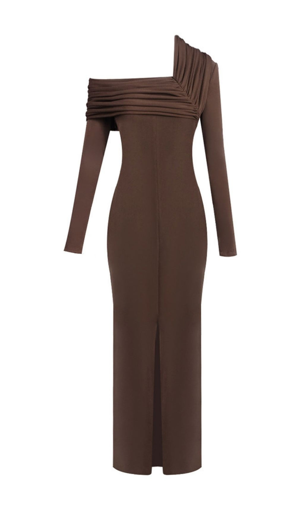 Katelynn Coffee Brown Ruched Off-Shoulder Maxi Dress | Elegant Evening Gown