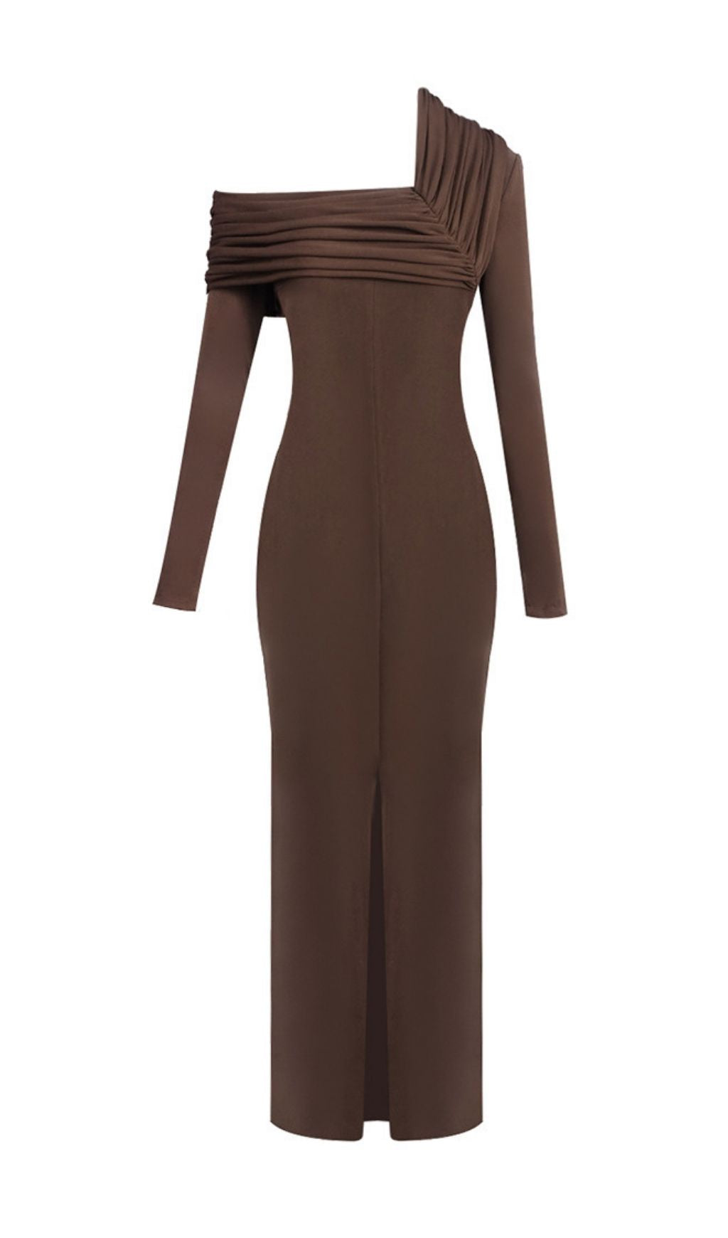 Katelynn Coffee Brown Ruched Off-Shoulder Maxi Dress | Elegant Evening Gown