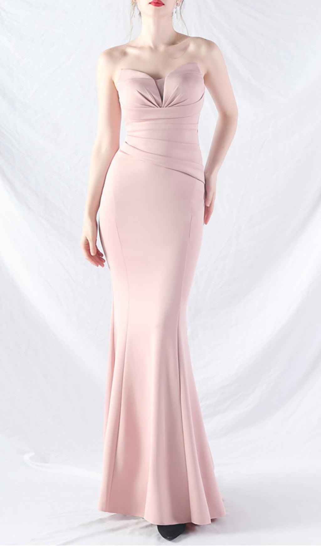 Chrina Pink Strapless Ruched Maxi Dress