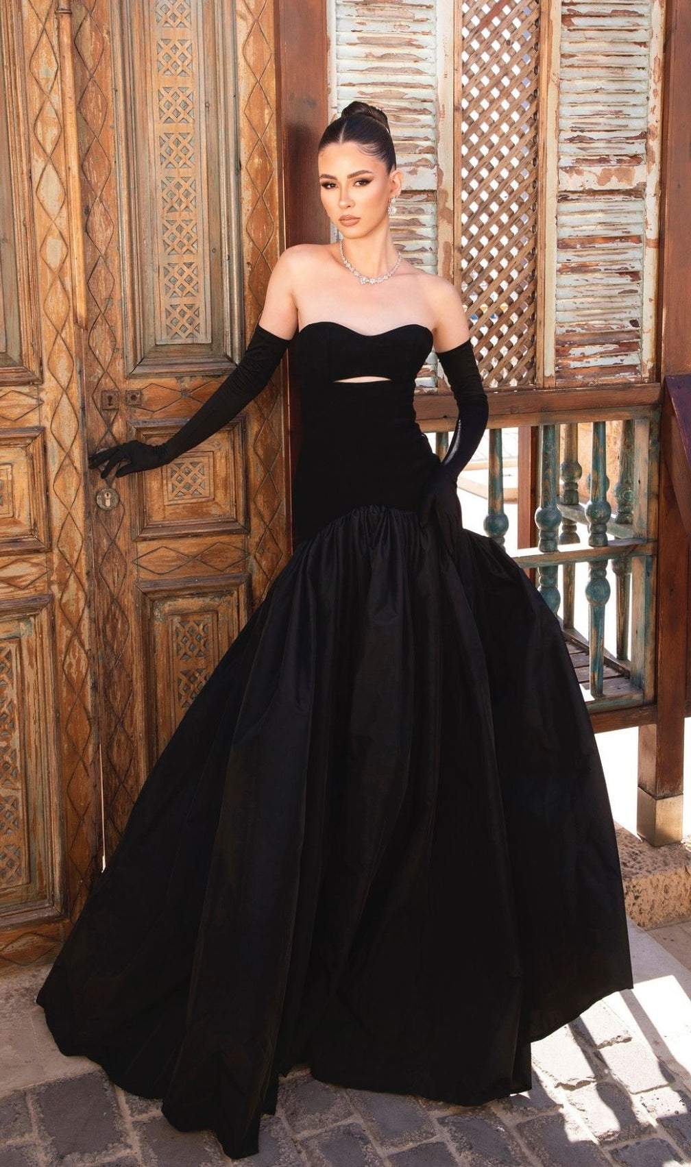 Kaliana Black Strapless Sweetheart Cutout Maxi Gown | Elegant Evening Dress