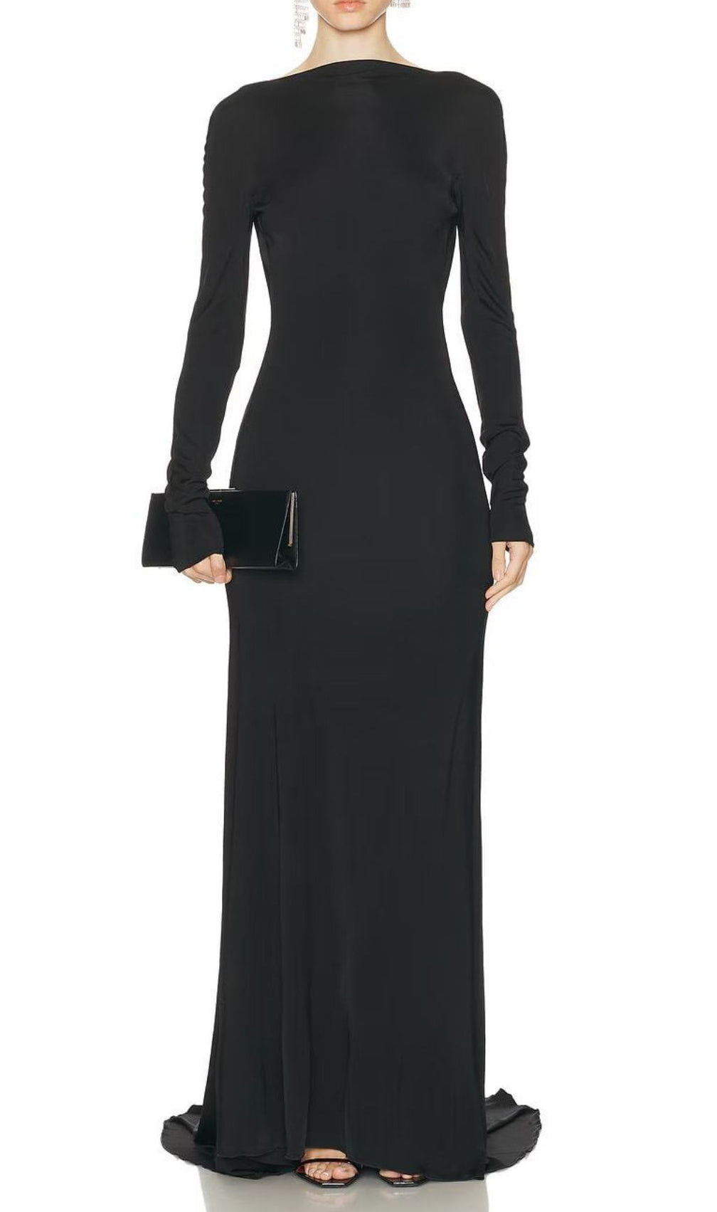 Iiona Black Backless Long Sleeve Maxi Dress: Dramatic & Elegant Evening Gown