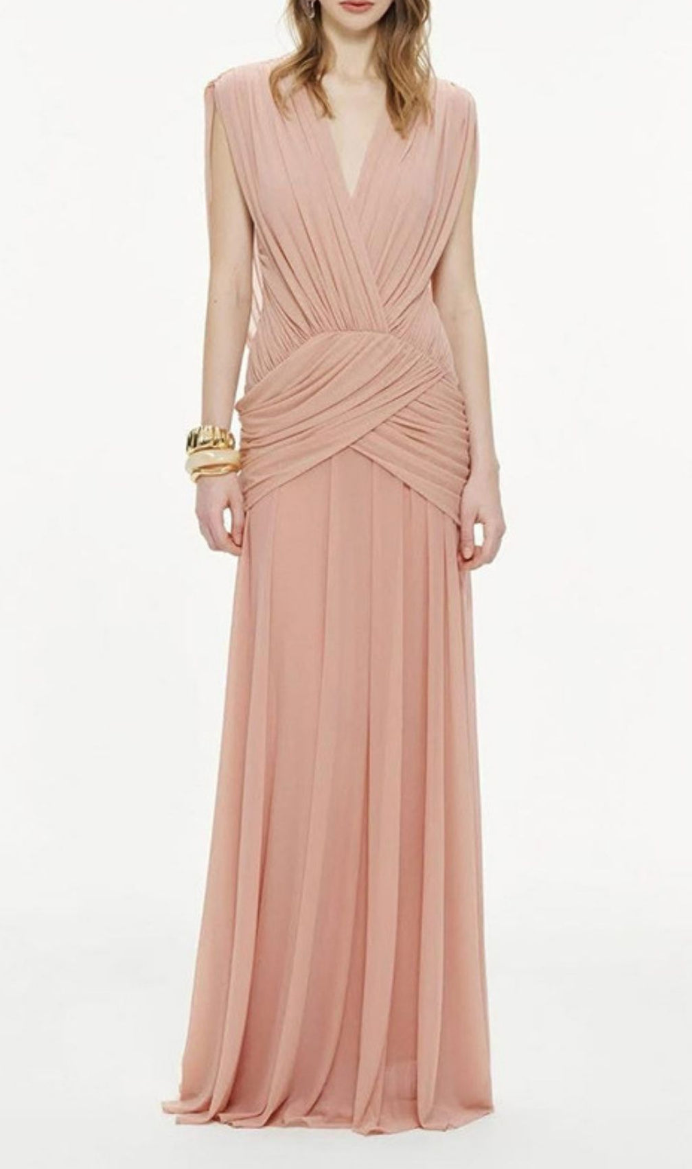 Kenia Pink V-Neck Ruched Maxi Dress | Elegant Gala & Evening Gown