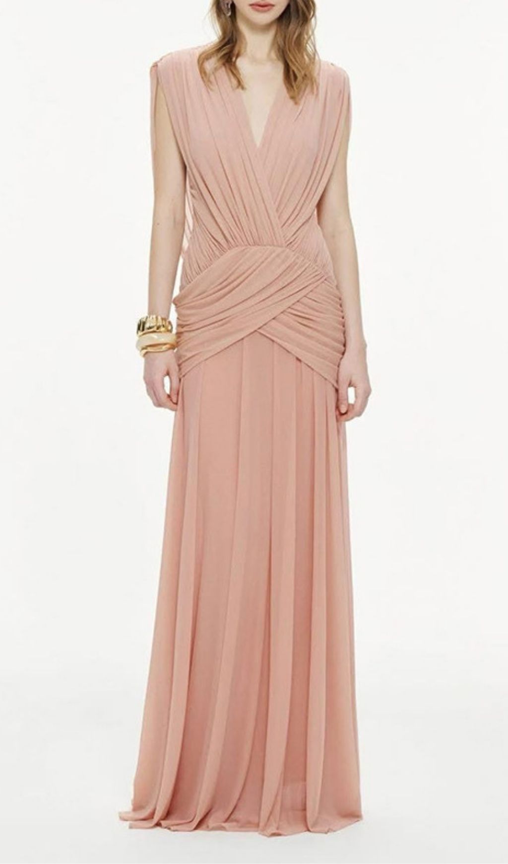 Kenia Pink V-Neck Ruched Maxi Dress | Elegant Gala & Evening Gown