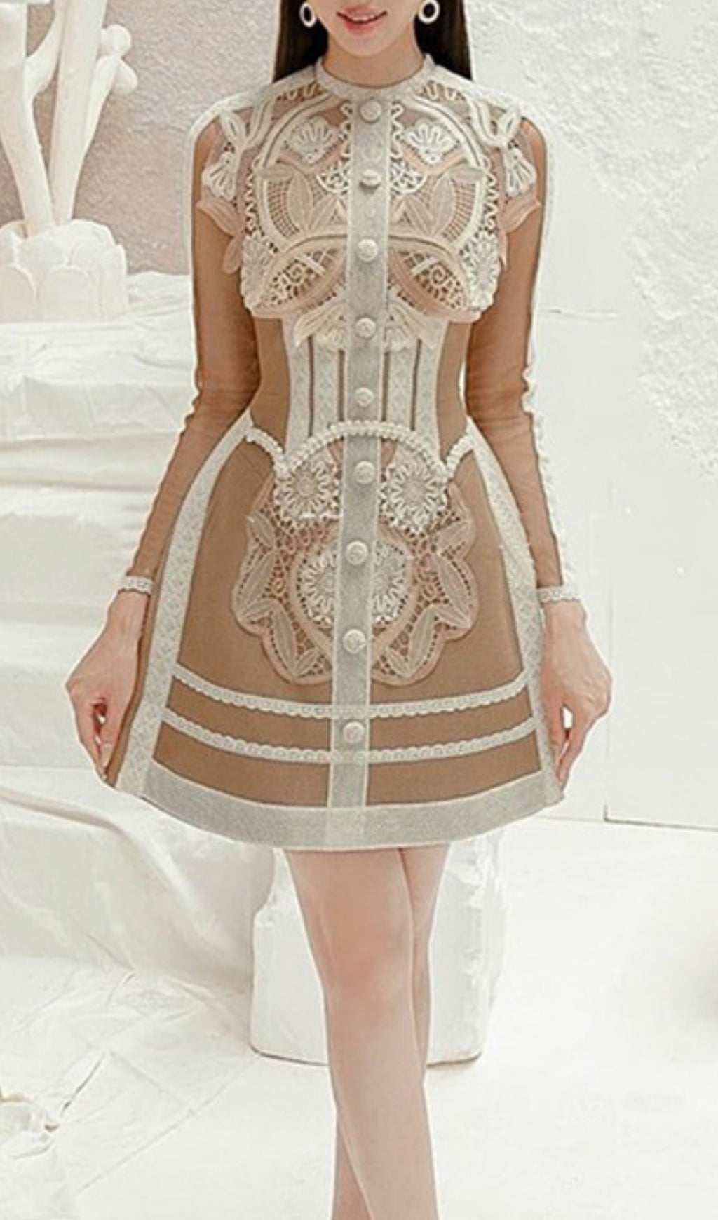 Asif Paneled Button-Up Lace Dress