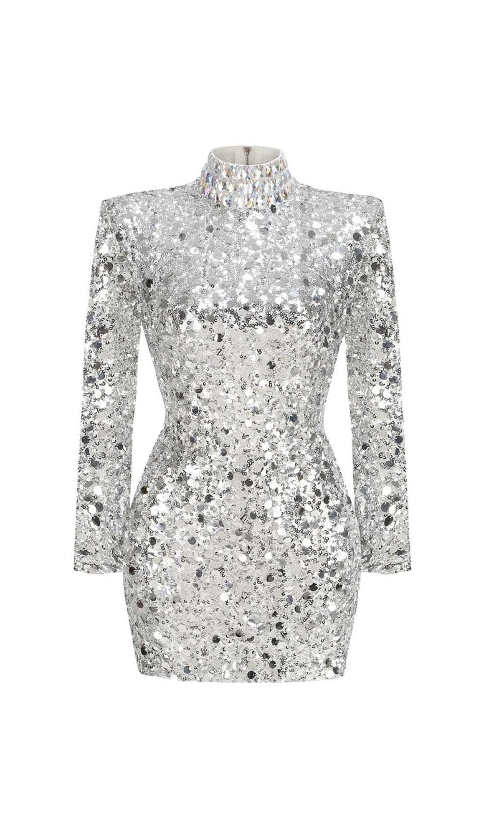 Bartosz Long Sleeve Crystal Sequin Mini Dress