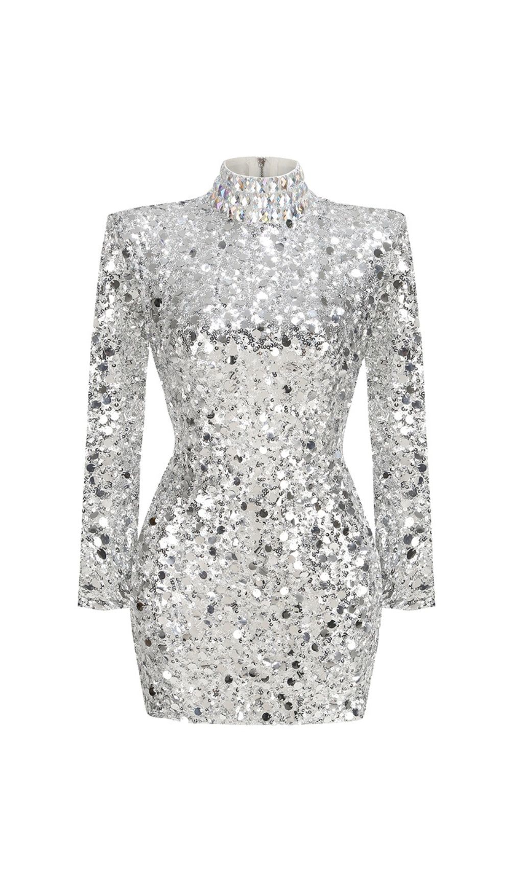 Bartosz Long Sleeve Crystal Sequin Mini Dress
