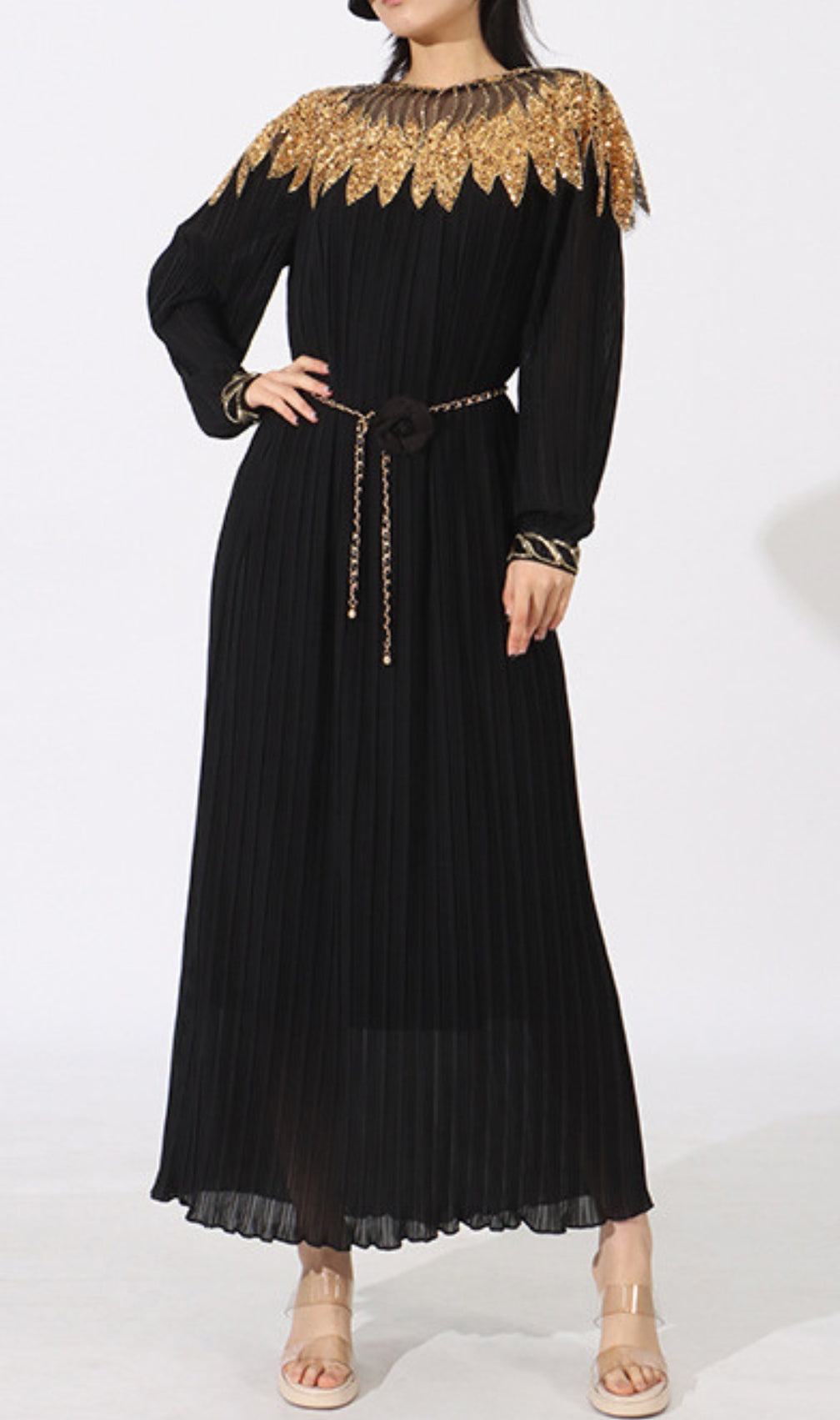 Emiliya Black Sequin Long Sleeve Maxi Dress