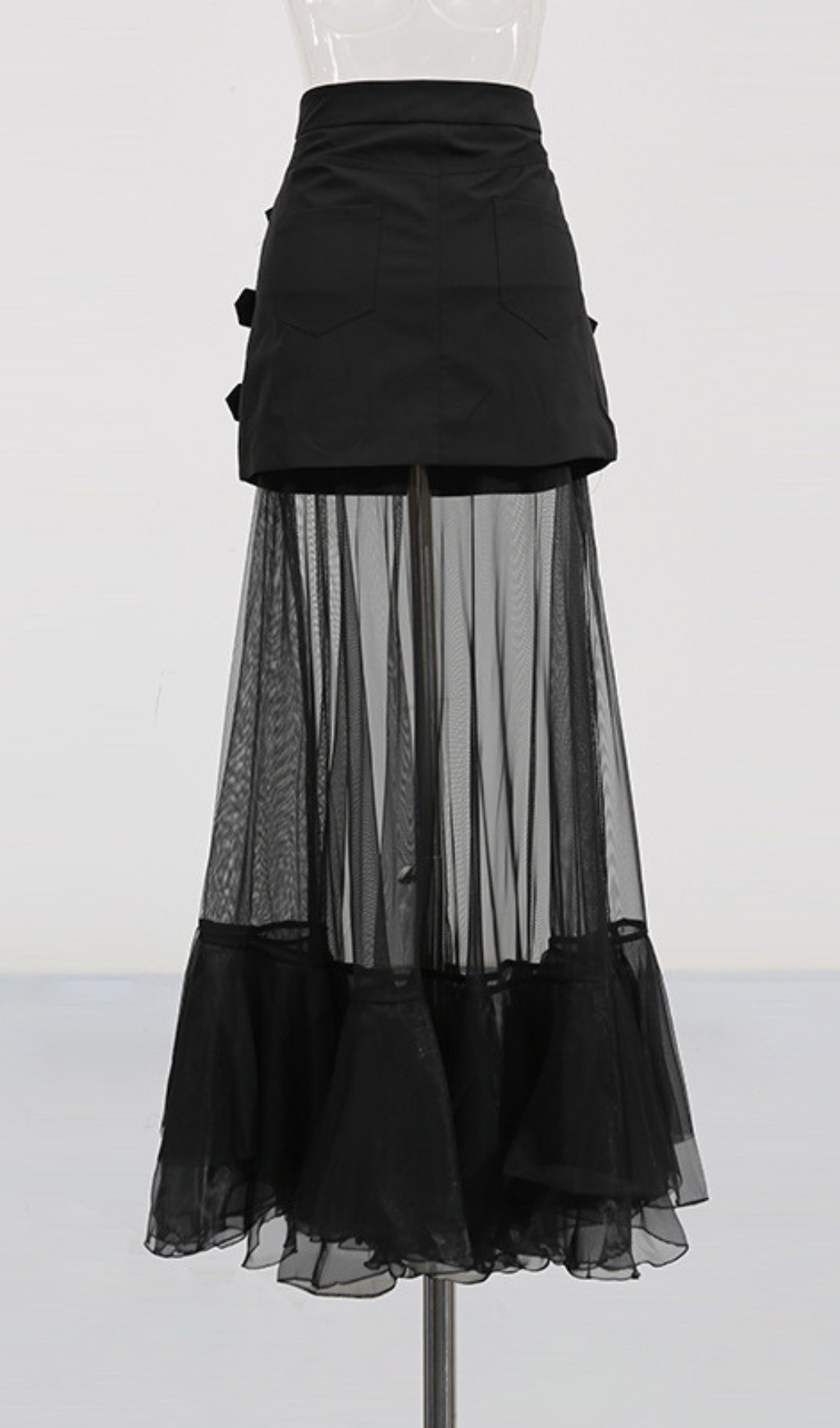 Ginerva Black Belt Mesh Maxi Skirt