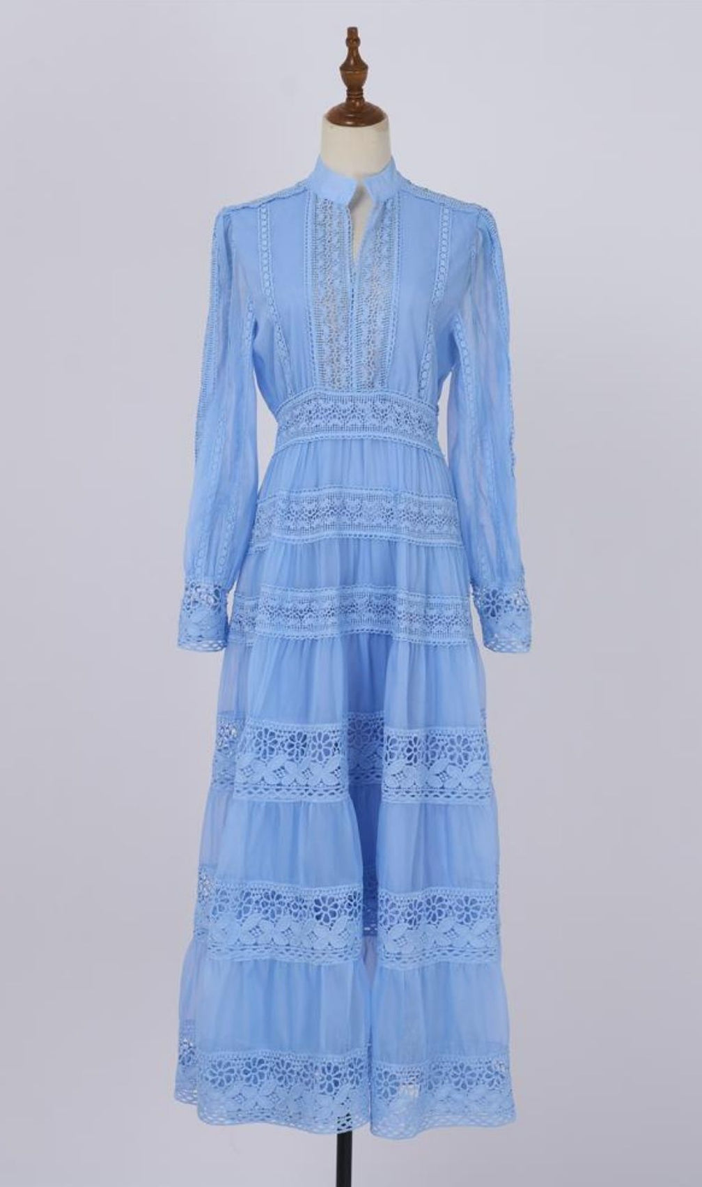Kamaria Blue Tiered Lace Maxi Dress - Effortless Elegance