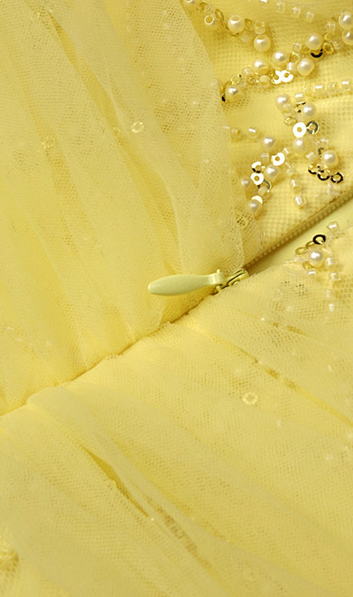 Jermaine Yellow Halter Bow Beaded Maxi Gown | Glamorous Evening & Gala Dress