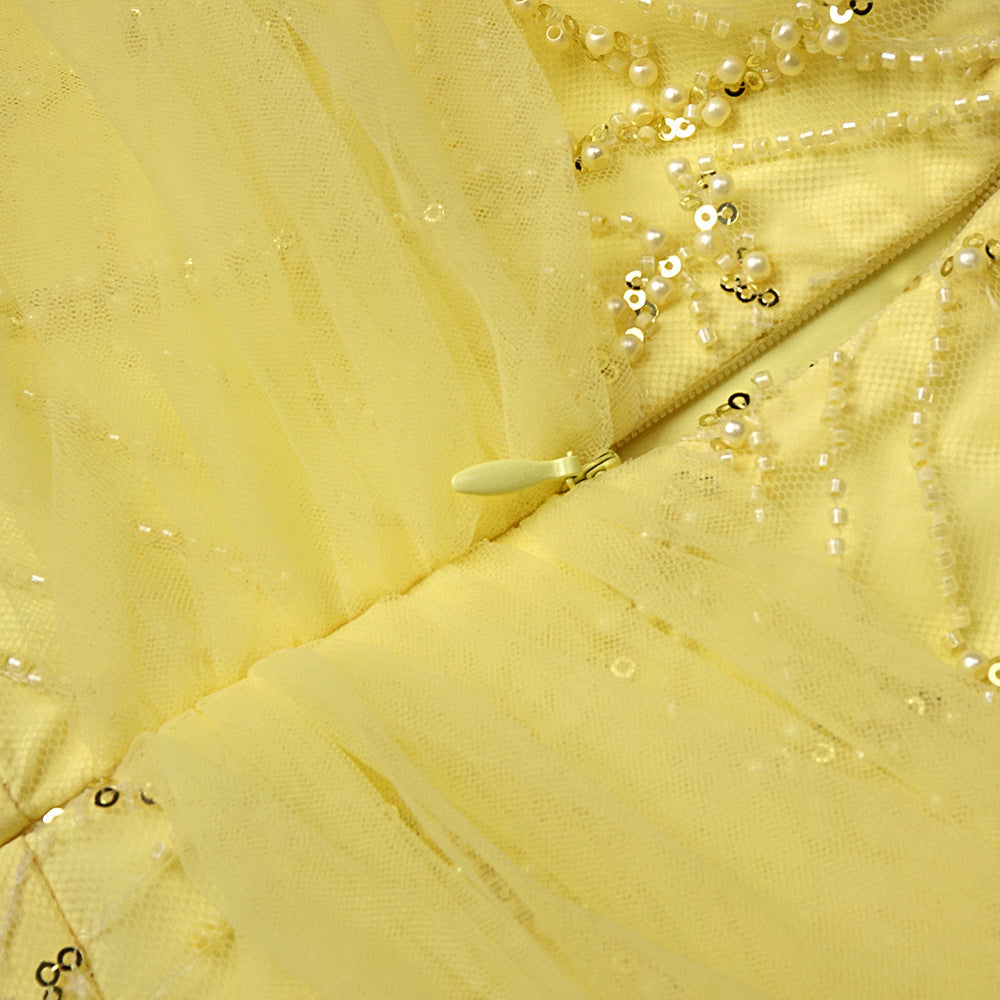 Jermaine Yellow Halter Bow Beaded Maxi Gown | Glamorous Evening & Gala Dress