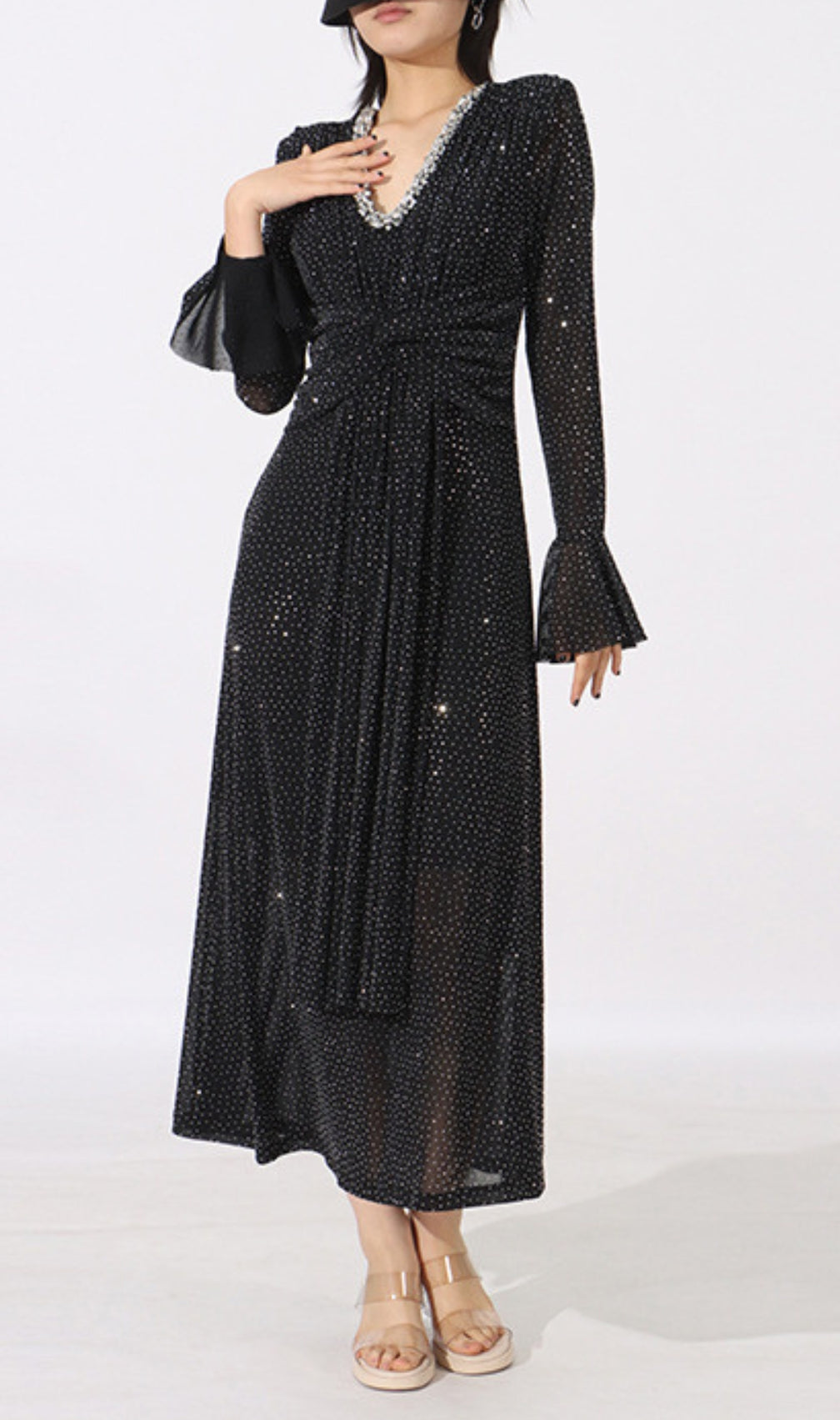Encarna Black Diamond Long Sleeve Midi Dress