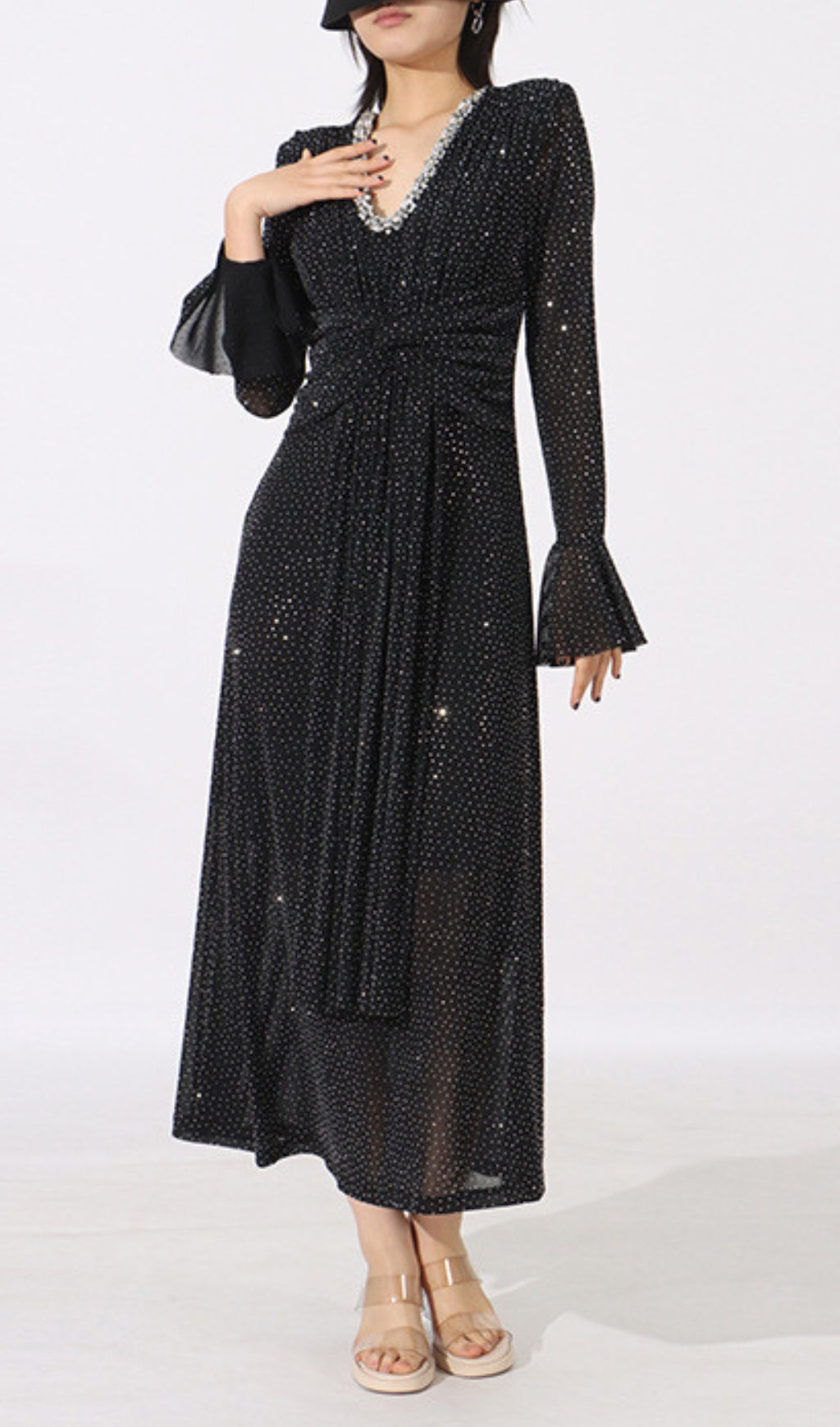 Encarna Black Diamond Long Sleeve Midi Dress