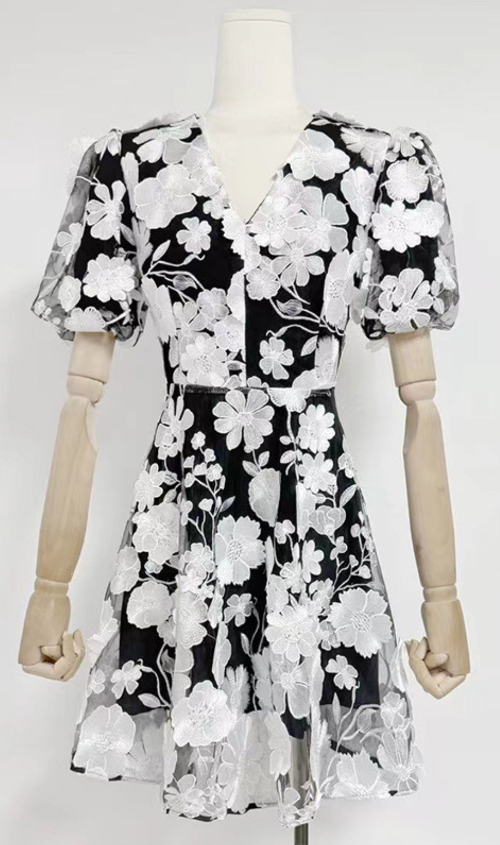 Chayan Flower Embroidery Mini Dress