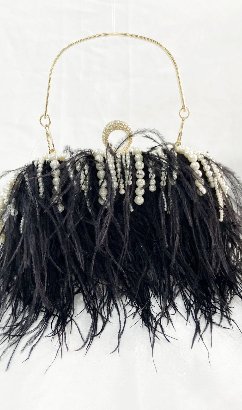 Ana Feather Pearl Chain Clutch