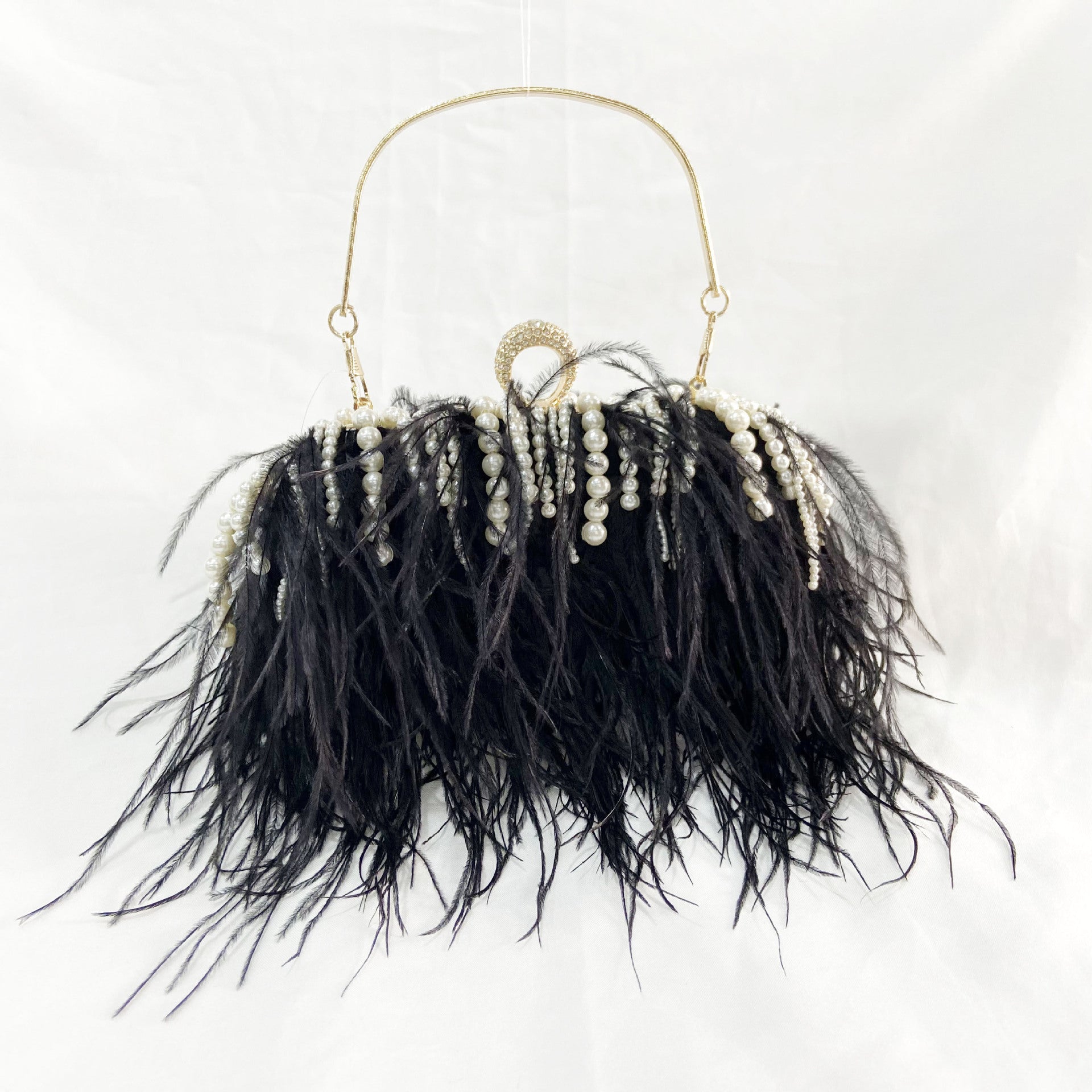 Ana Feather Pearl Chain Clutch