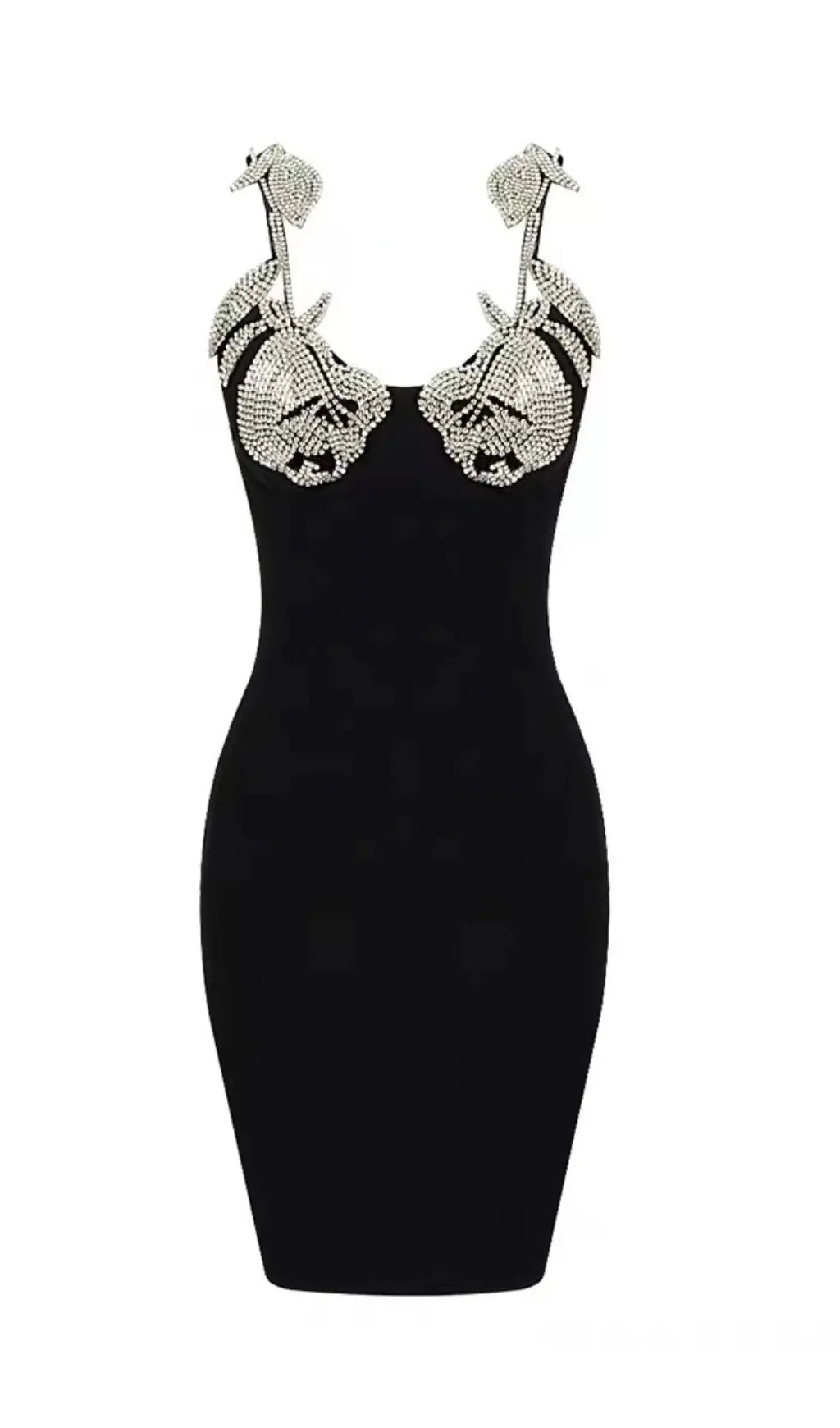 Glamorous Crystal Rose Black Bandage Mini Dress | Luxe Bodycon Party Dress