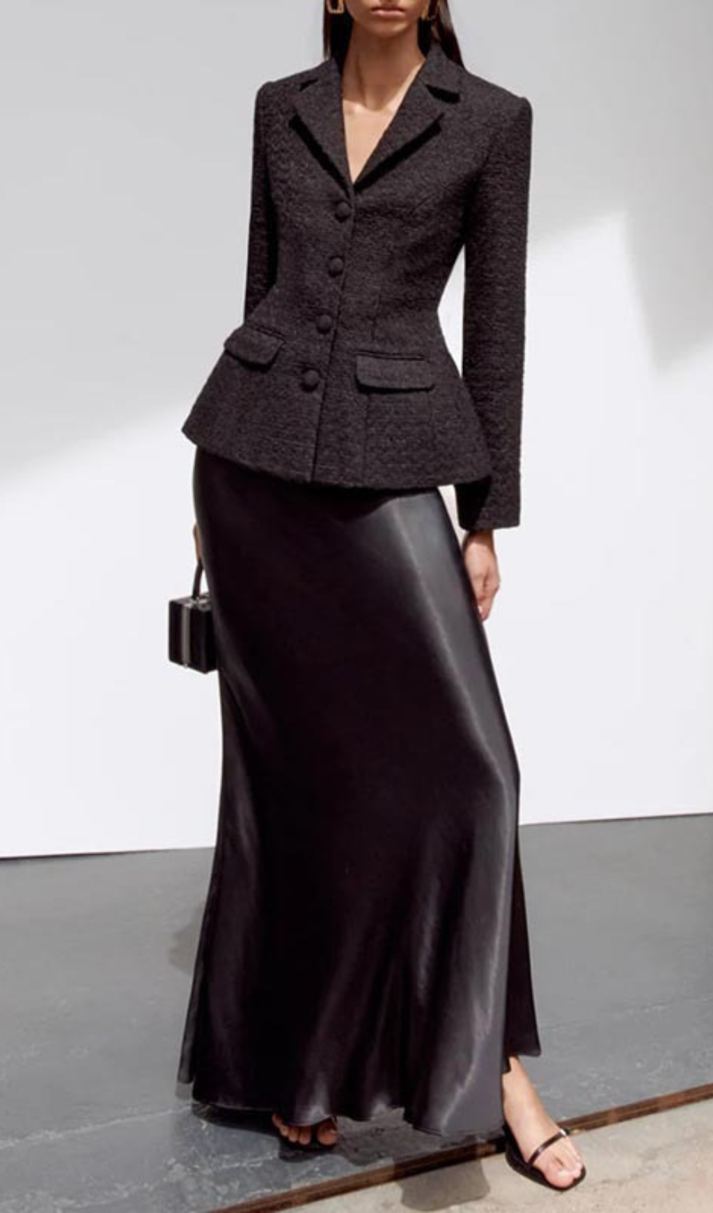 Ghia Black Long Sleeve Coat & Maxi Skirt