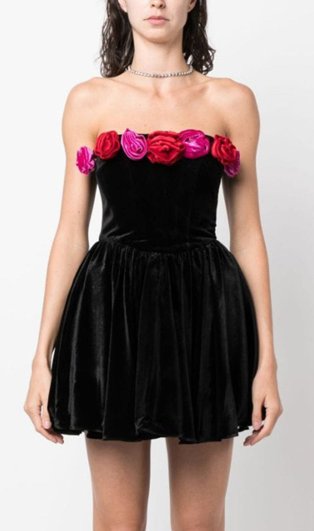 Aibhilin Flower Embellished Velvet Dress