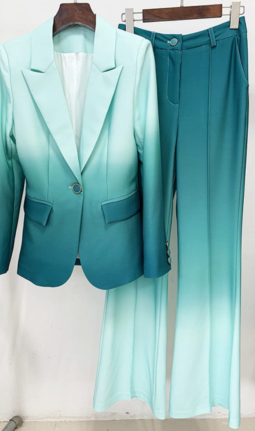 Flare Trousers Jacket Suit In Ombre Green