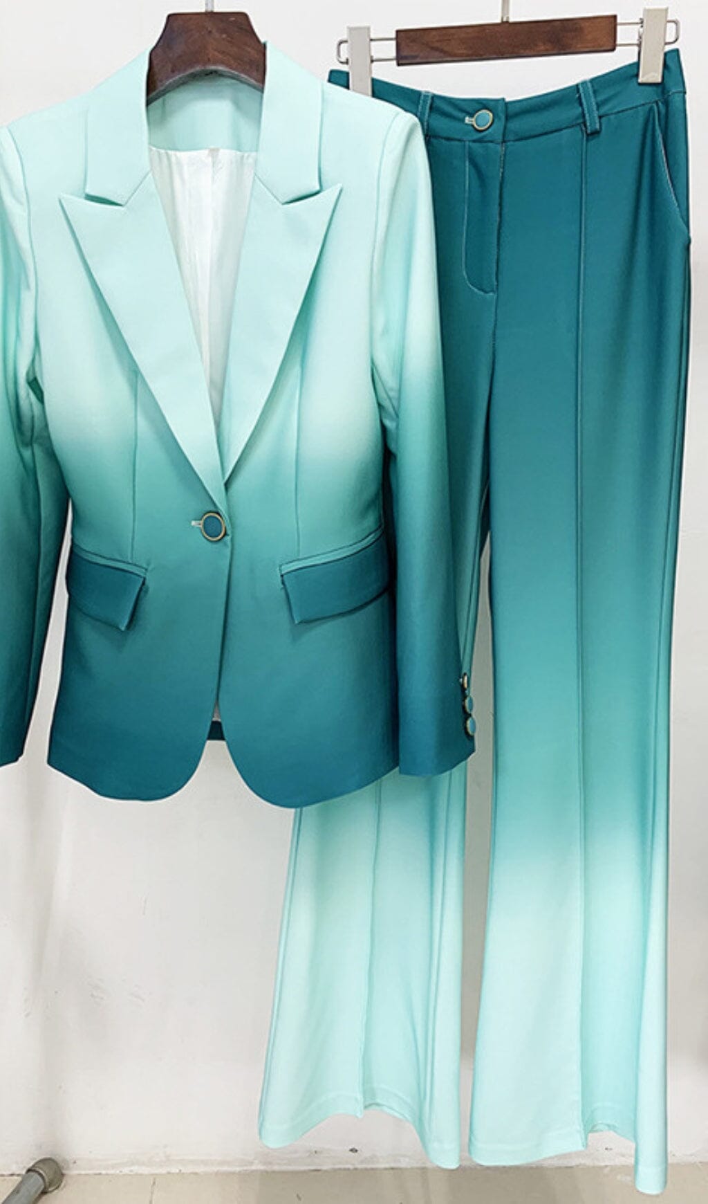 Flare Trousers Jacket Suit In Ombre Green