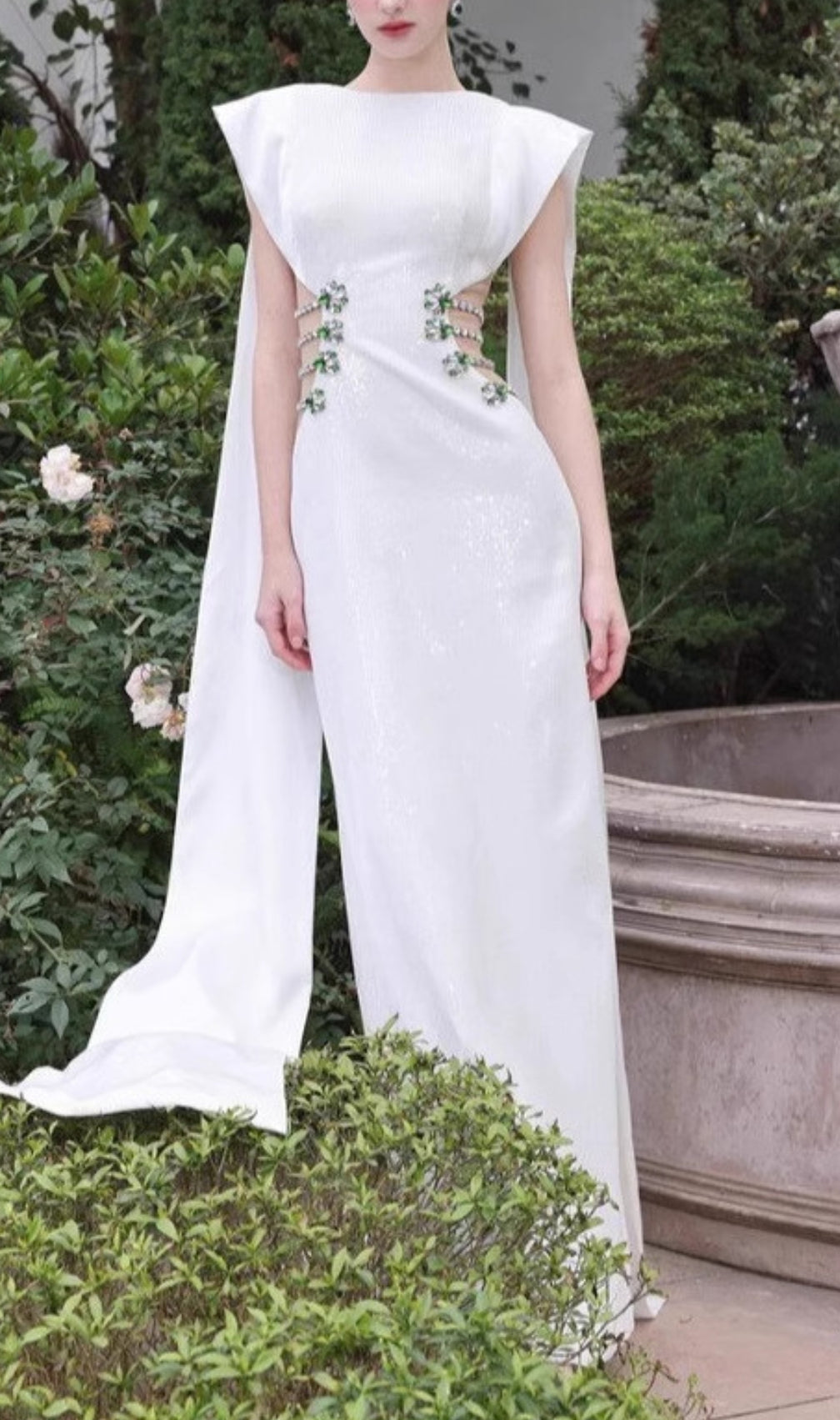 Chenoa White Cutout Diamond Bandage Maxi Dress
