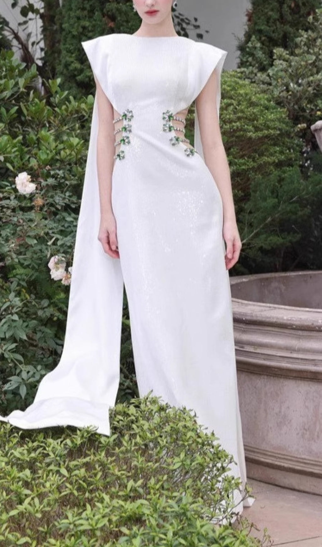 Chenoa White Cutout Diamond Bandage Maxi Dress
