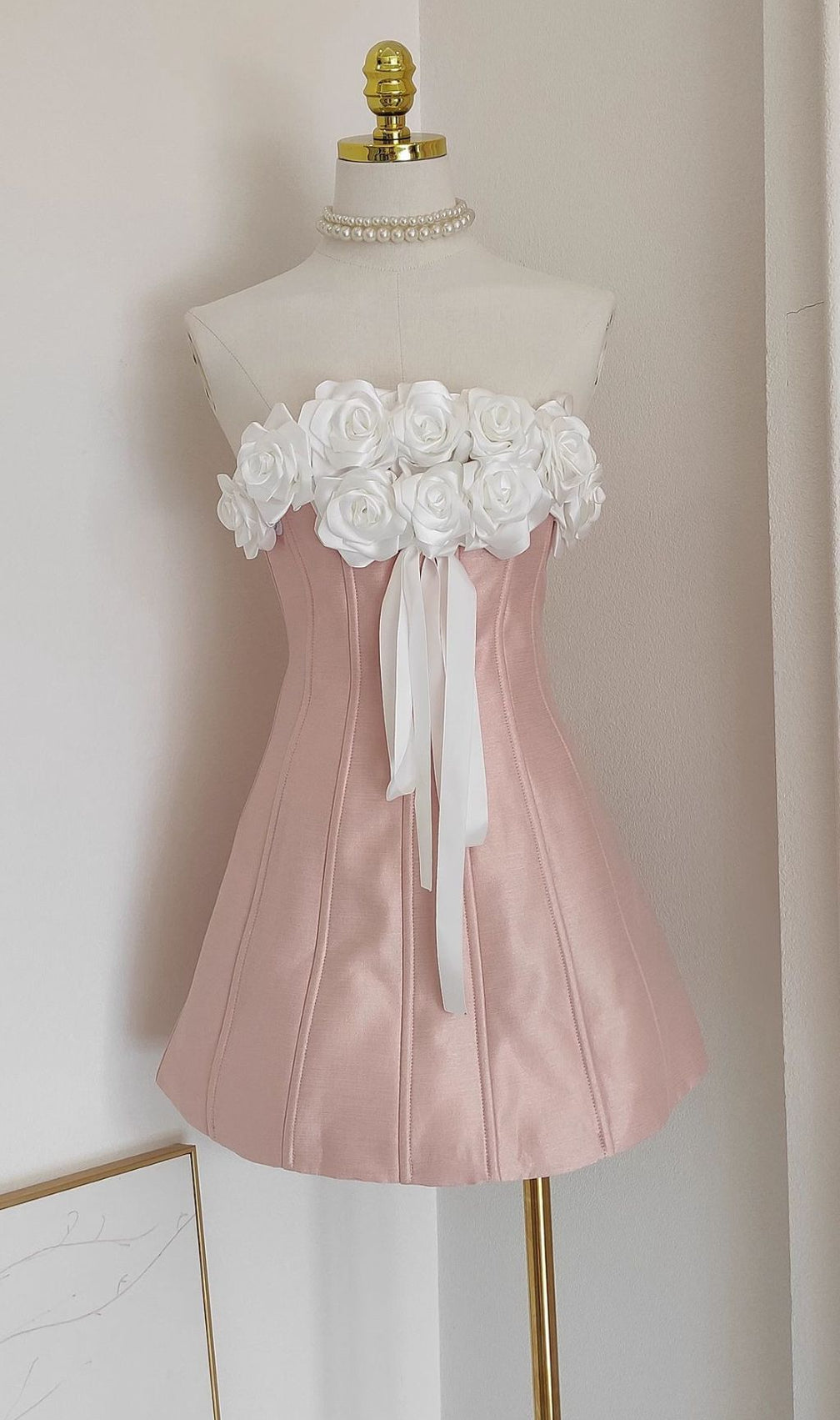 Blush Pink Floral Strapless Mini Dress - Elegant A-Line Party & Cocktail Dress