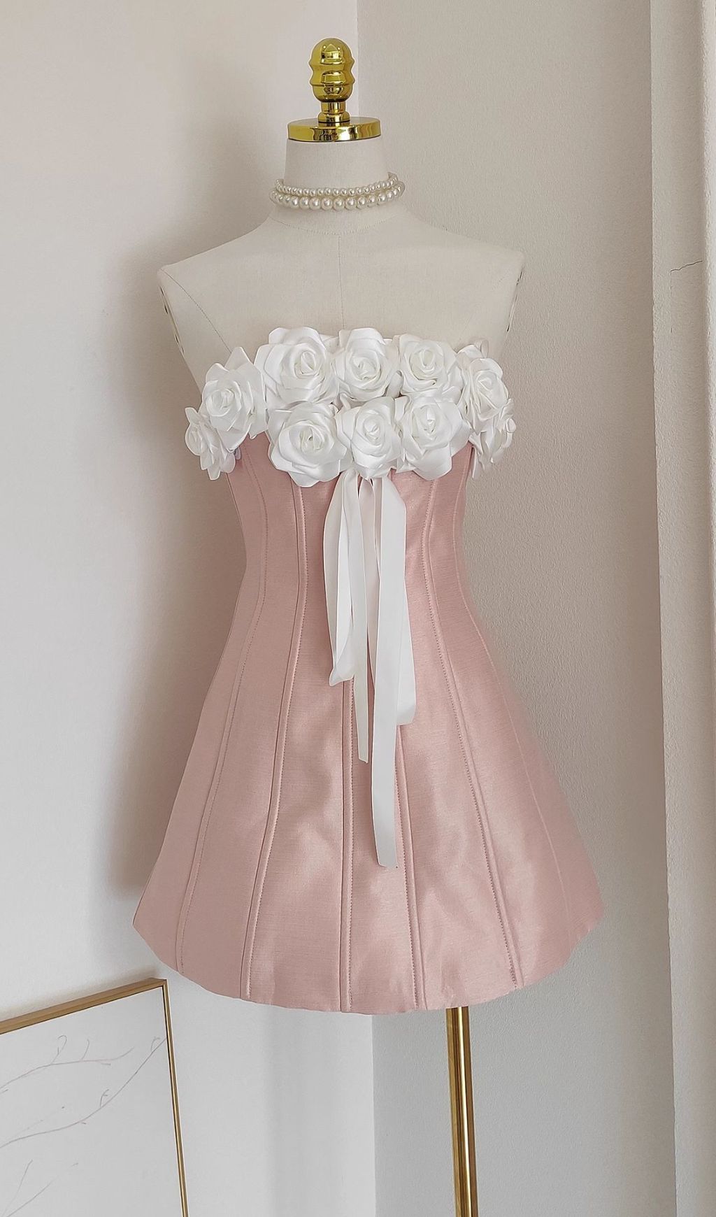 Blush Pink Floral Strapless Mini Dress - Elegant A-Line Party & Cocktail Dress