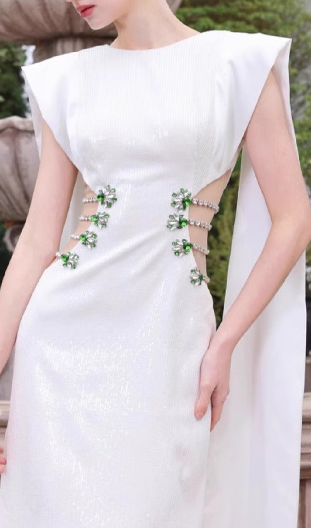 Chenoa White Cutout Diamond Bandage Maxi Dress