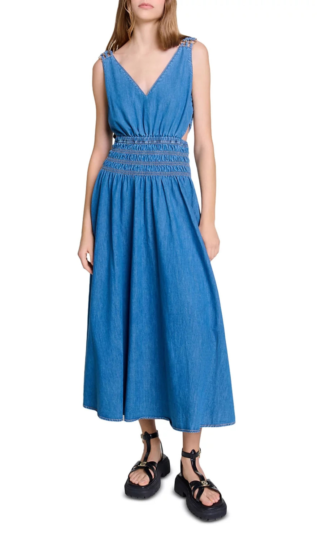 Runim Cutaway Denim Maxi Dress