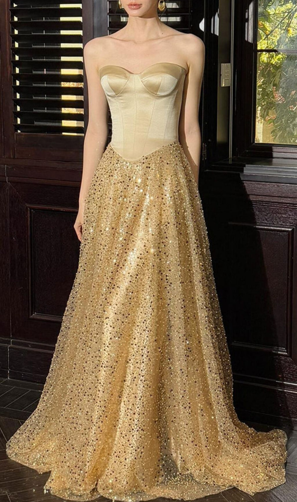 Kristi Gold Strapless Sequin Maxi Dress