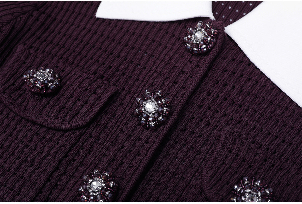 Kary Chic Rib-Knit Mini Dress - Long Sleeve, Contouring & Button Detail