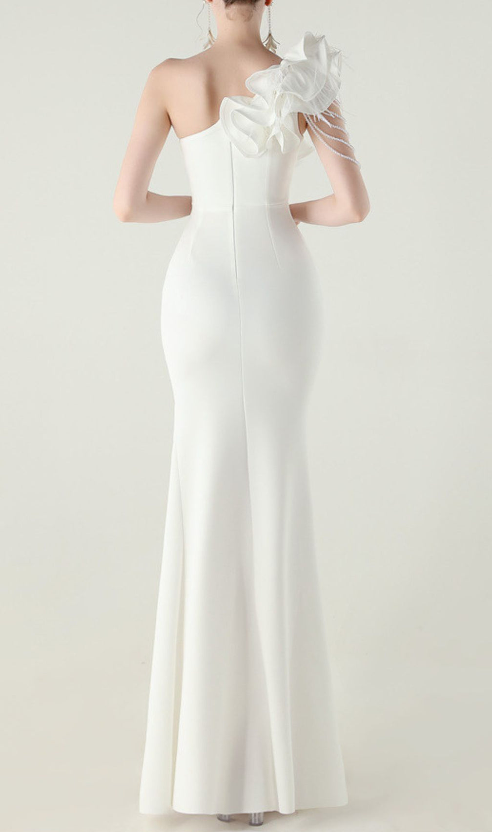 Ijlal Glamorous White One-Shoulder Ruffle Slit Maxi Dress | Elegant Formal Gown