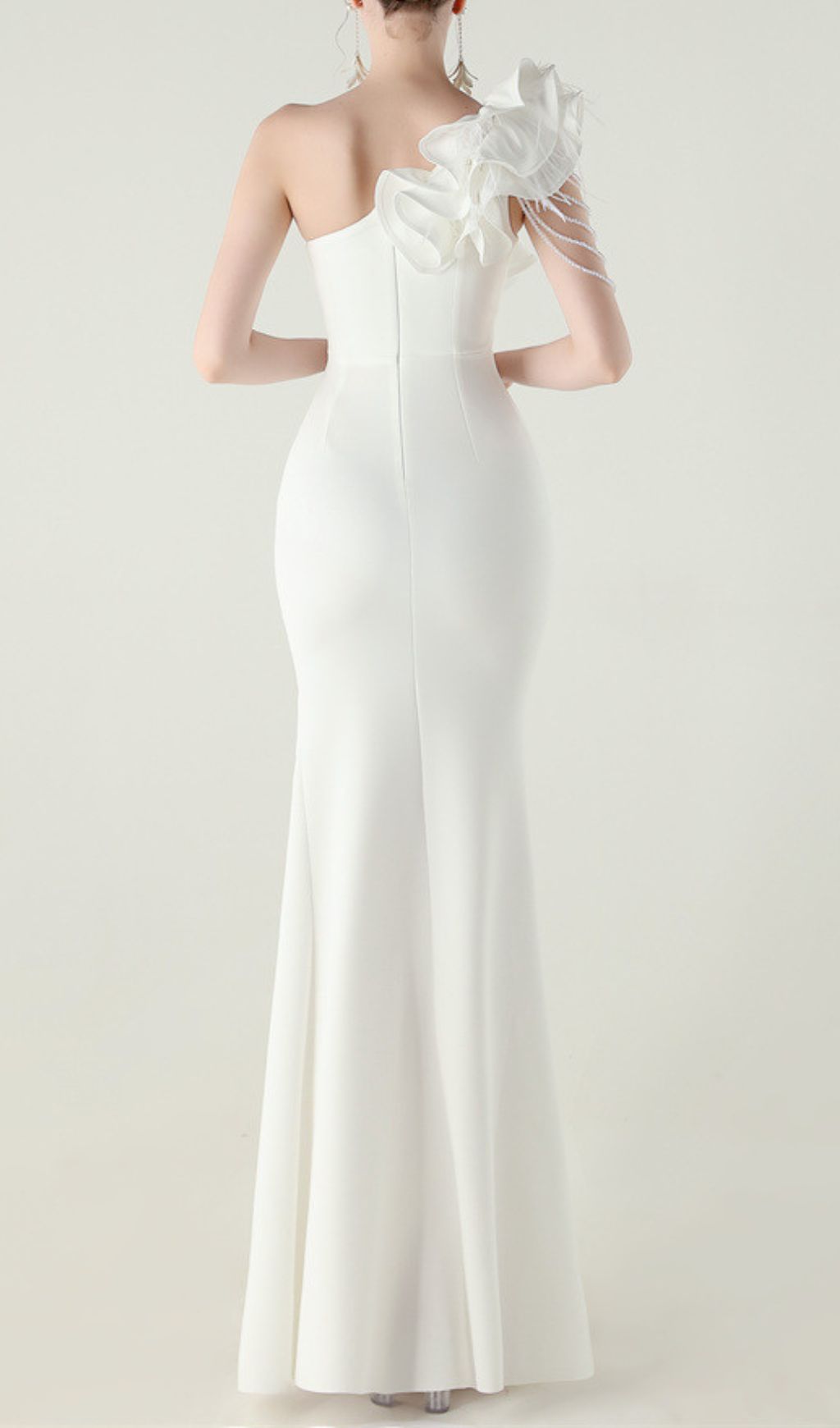 Ijlal Glamorous White One-Shoulder Ruffle Slit Maxi Dress | Elegant Formal Gown