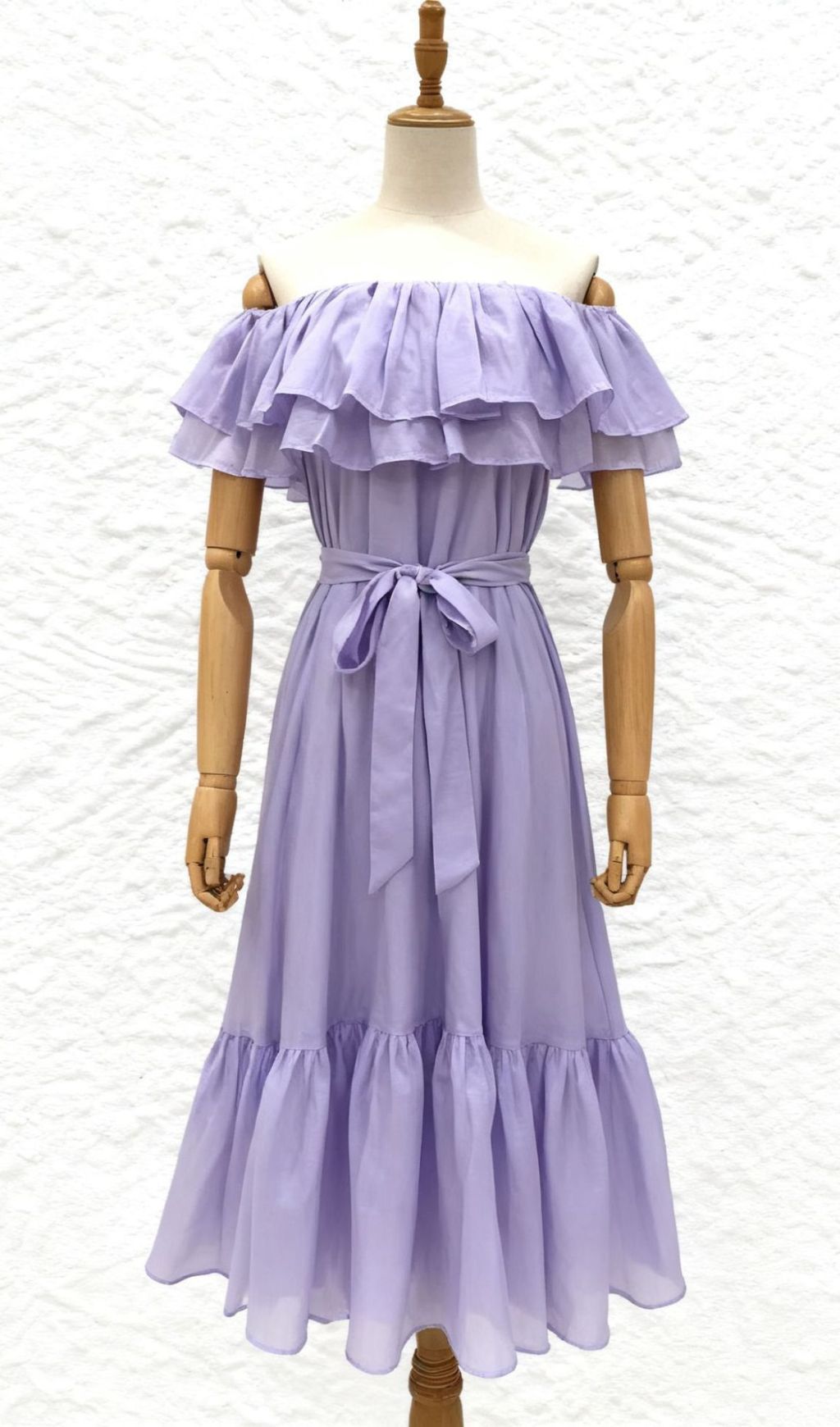 Imala Lavender Ruffled Off-Shoulder Midi Dress