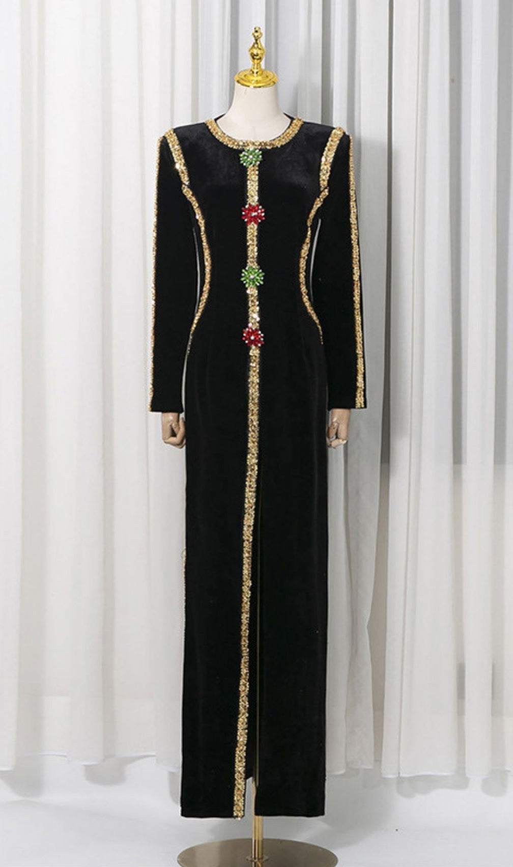 Kendria Black Velvet & Sequin Maxi Gown | Festive Floral Evening Dress