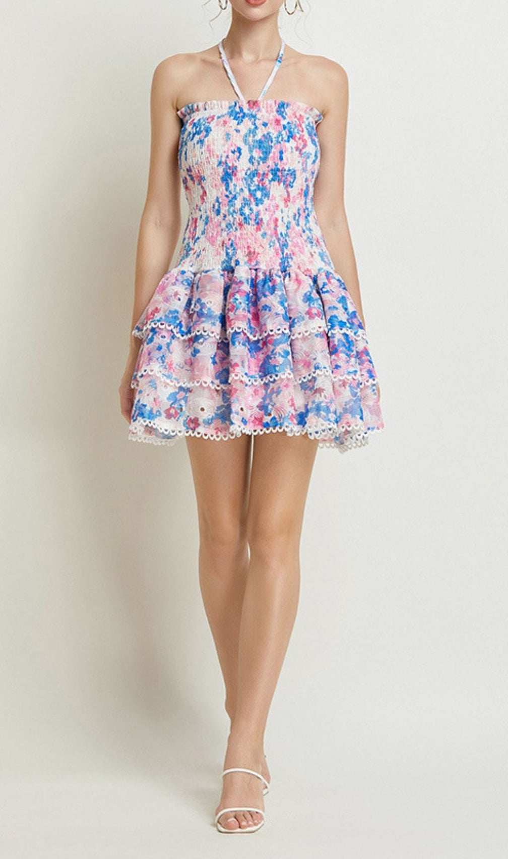 Kamilla Vibrant Floral Halter Tiered Mini Dress - Boho Chic Summer Essential