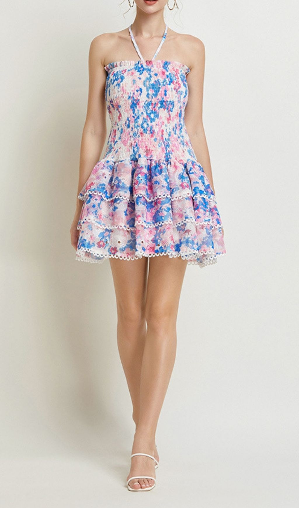 Kamilla Vibrant Floral Halter Tiered Mini Dress - Boho Chic Summer Essential
