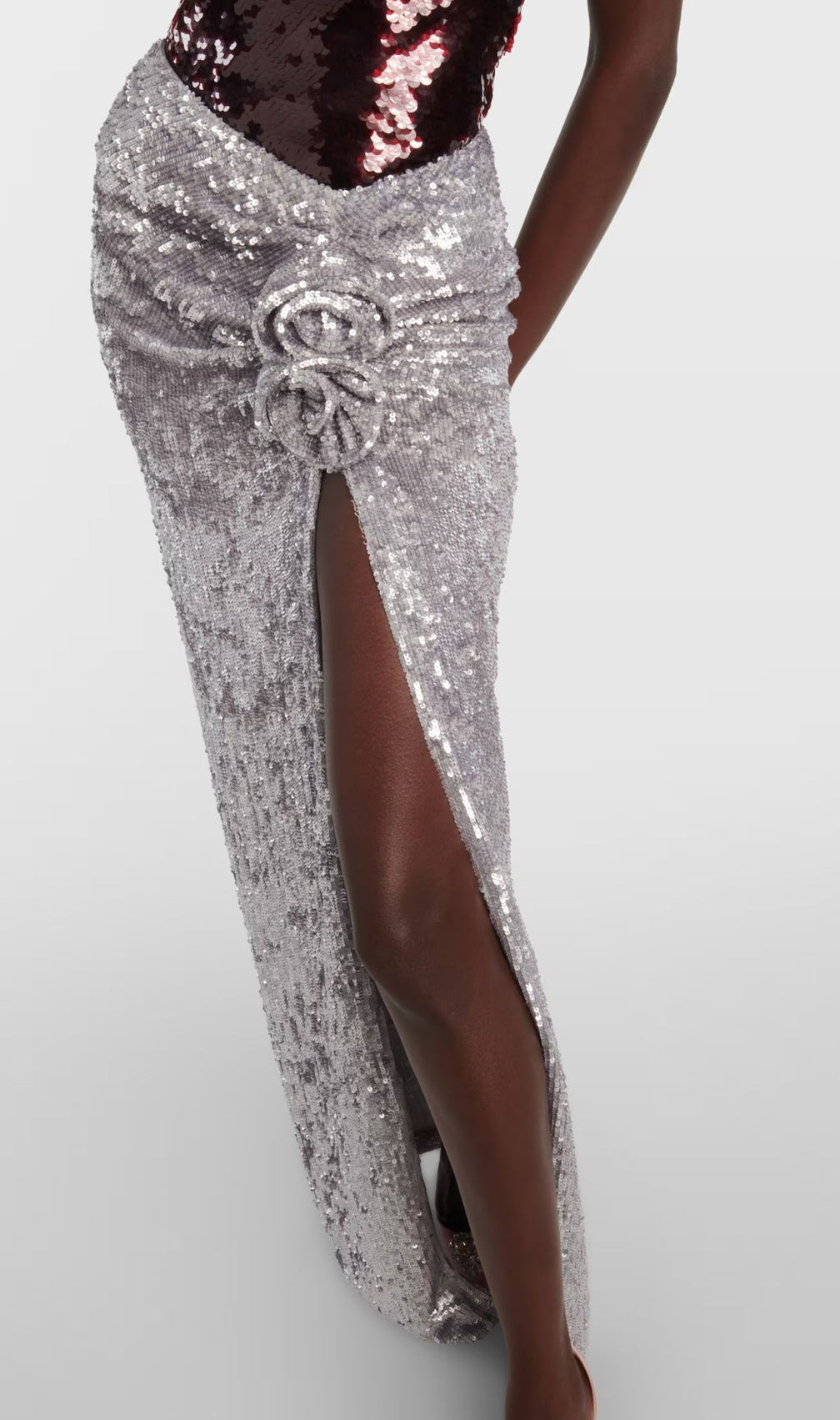 Boaz Silver Flower Sequin Maxi Skirt