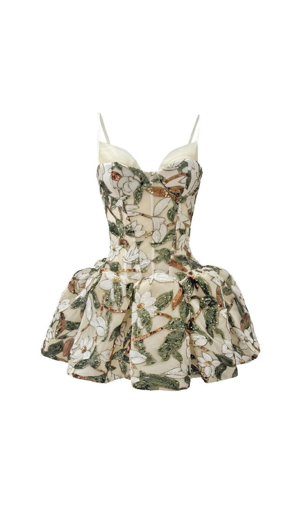 Klea Leaf Sequin Embroidery Mini Dress