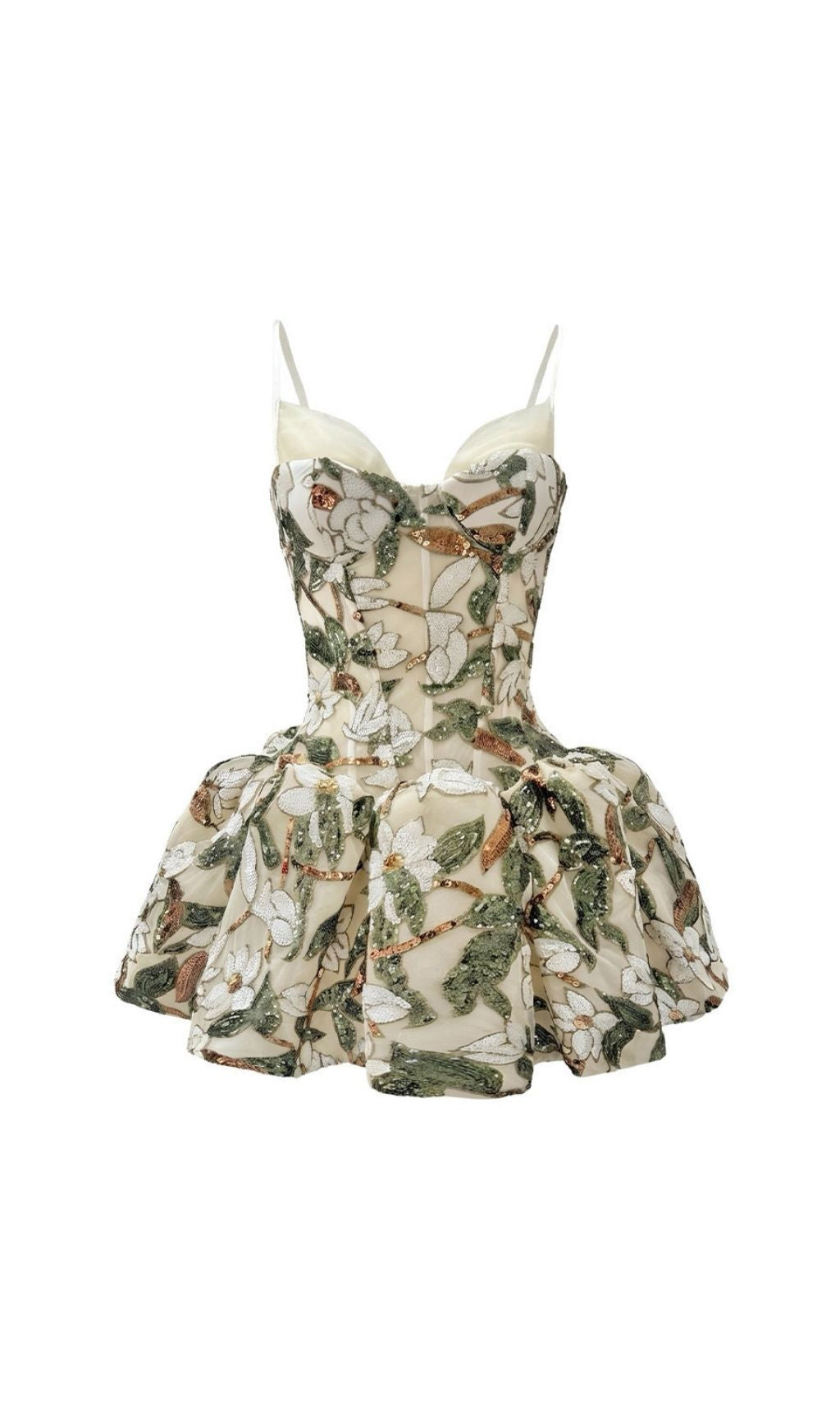 Klea Leaf Sequin Embroidery Mini Dress