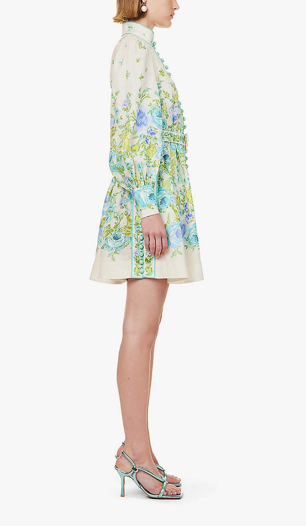 High-Neck Long Sleeve Midi Dress In White