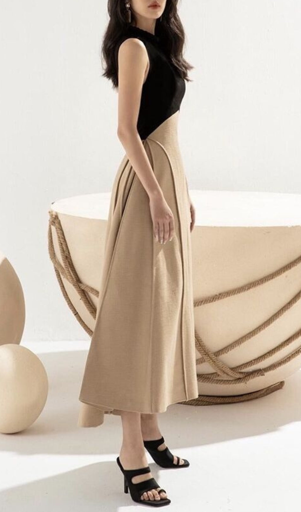 Baden Round Collar Patchwork Midi Dress