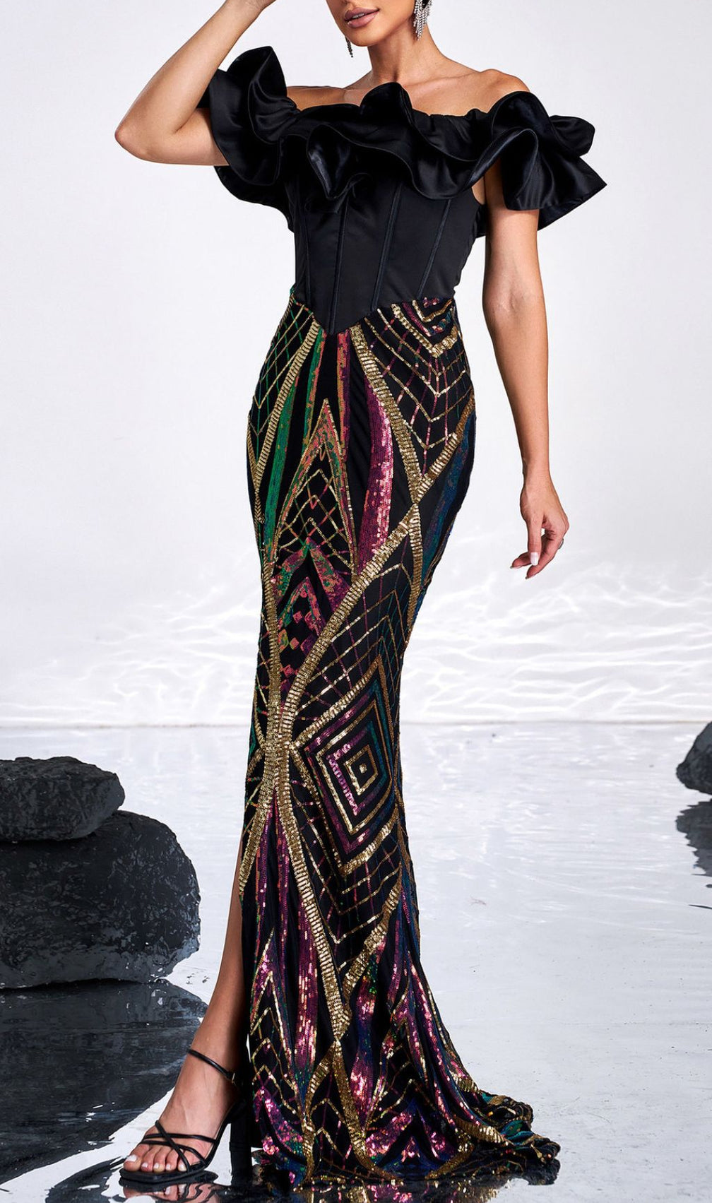 Honesti Dazzling Sequin Corset Maxi Dress - Glamorous Evening Gown
