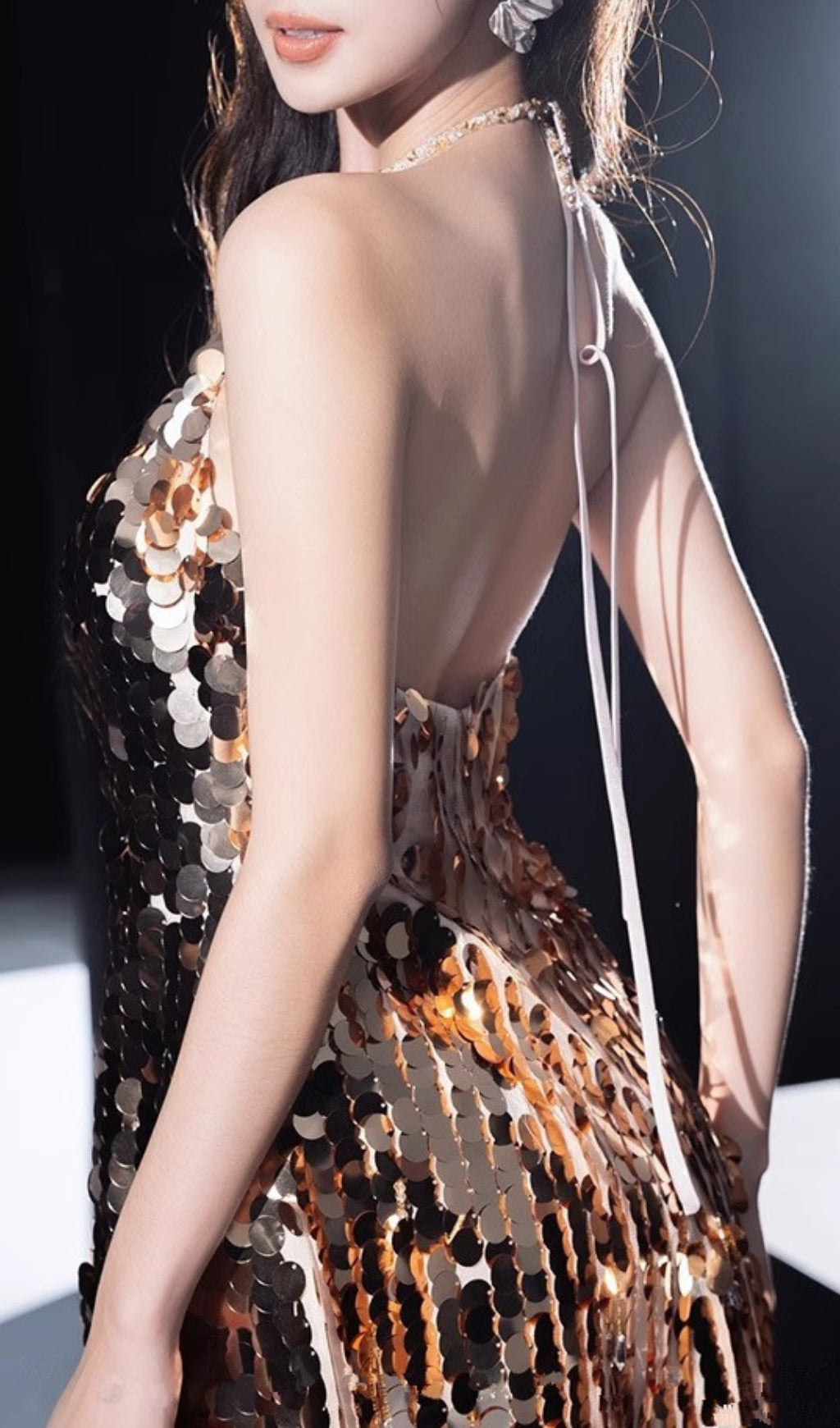 Chanita Gold Sequin Backless Mini Dress