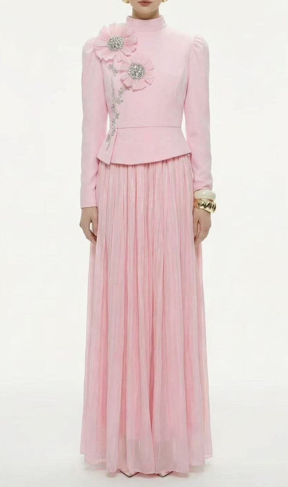 Jola White Floral Embellished Long Sleeve Skirt Set